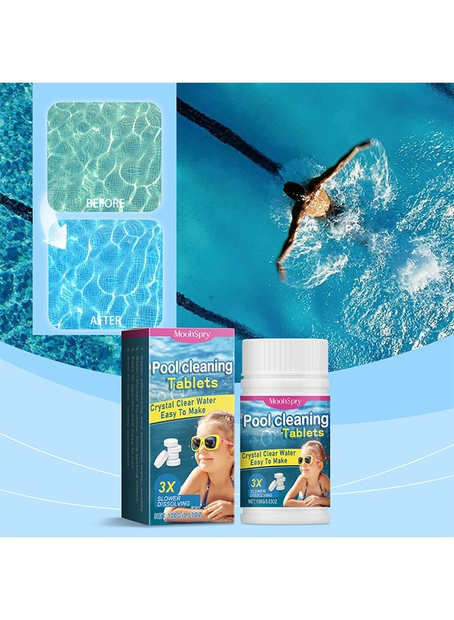 MOONSPRY Pool Cleaning Tablets For Crystal Clear Water, Pool Clarifier, Clears Dull, Hazy Or Cloudy Wate Eliminate Odors, Reduces Cloudiness, Enhances Filter Performance, Fast Acting, Maintain Water Quality Balance, 100g - Image 2