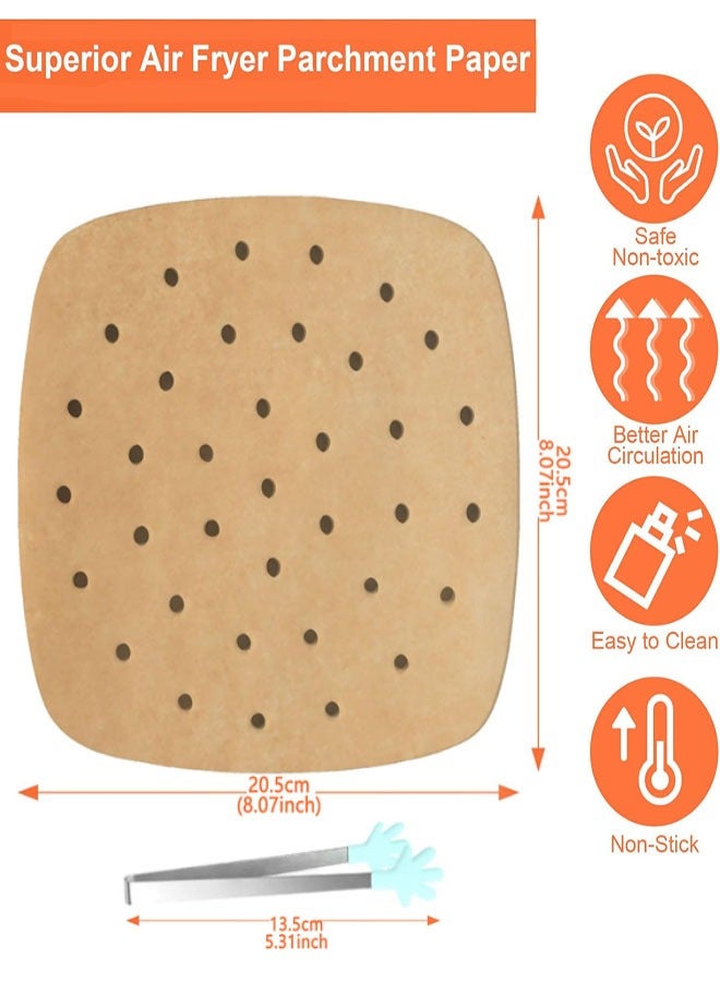 Air Fryer Parchment Paper Liners, 100PCS 8.1 inch  Non-stick Oil-proof Water-proof Air Fryer Liners, Square Perforated parchment paper with 1 Clip for Frying, Baking, Cooking, Roasting - Image 2