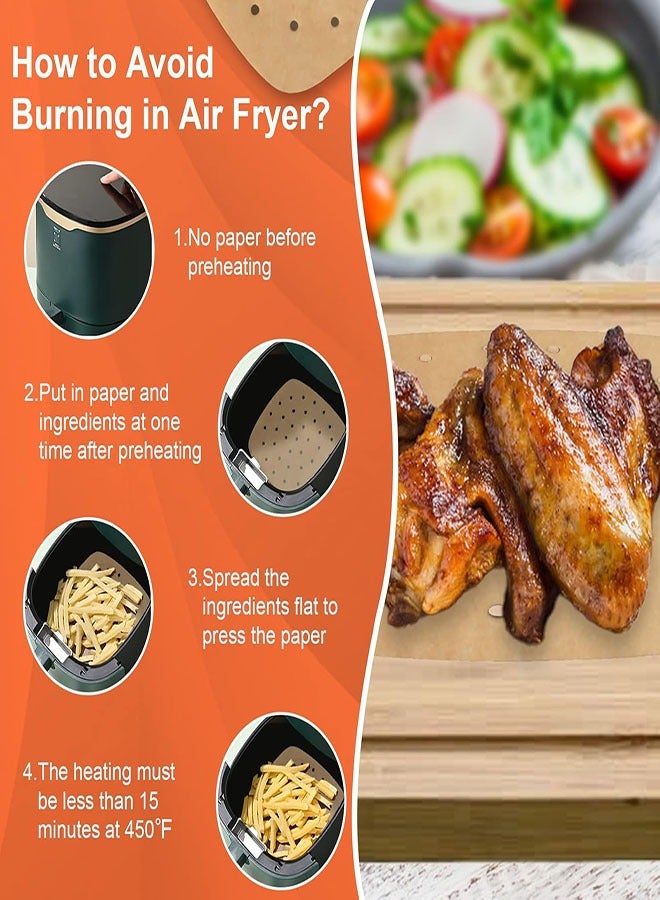 Air Fryer Parchment Paper Liners, 100PCS 8.1 inch  Non-stick Oil-proof Water-proof Air Fryer Liners, Square Perforated parchment paper with 1 Clip for Frying, Baking, Cooking, Roasting - Image 3