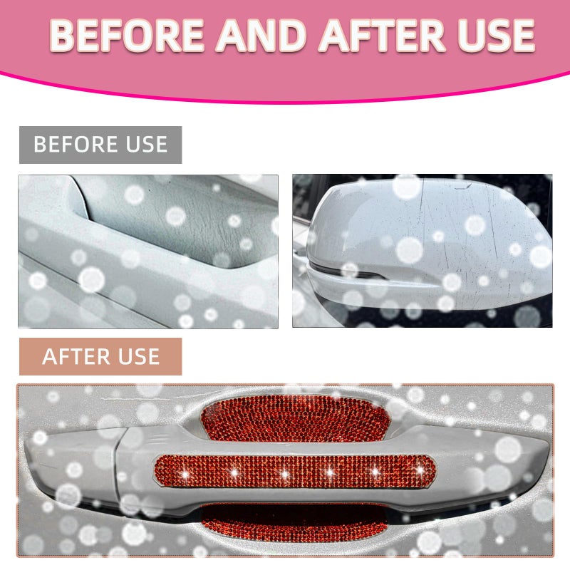 NBTEPEM 10 pcs Bling Diamond Car Door Handle Stickers, Bling Car Accessories for Women, Universal Rhinestone Crystal Glitter Door Handle Protector Stickers and Decals, Scratch Safety Reflective (Red) - Image 4