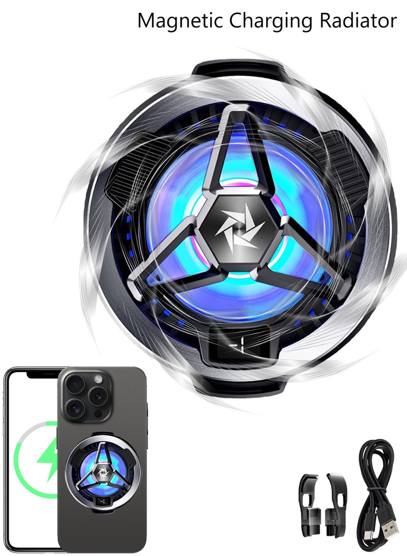 Magnetic Phone Cooler with Magnetic Charging, Portable Phone Cooling Fan, Universal Phone Fan Cellphone Radiator with RGB Light, Mini Phone Cooler  - Image 1