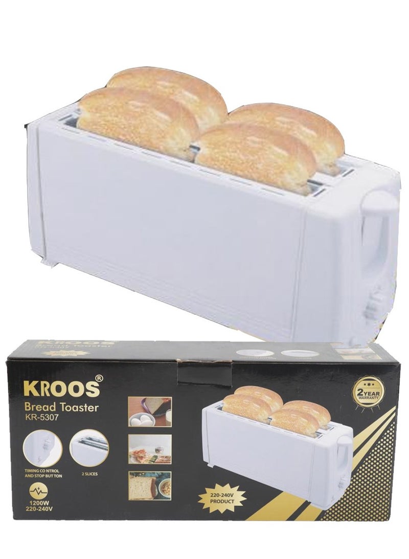 KROOS 4 Slice Toaster Stainless Steel Lid Removable Crumb Tray 1200W White - Image 1