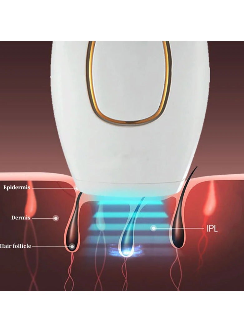 نظام إزالة الشعر بالليزر IPL الذكي، جهاز إزالة الشعر بالليزر IPL بـ 500000 ومضة، جهاز إزالة الشعر للسيدات للاستخدام المنزلي، ماكينة حلاقة للجسم بدون ألم أبيض - Image 4