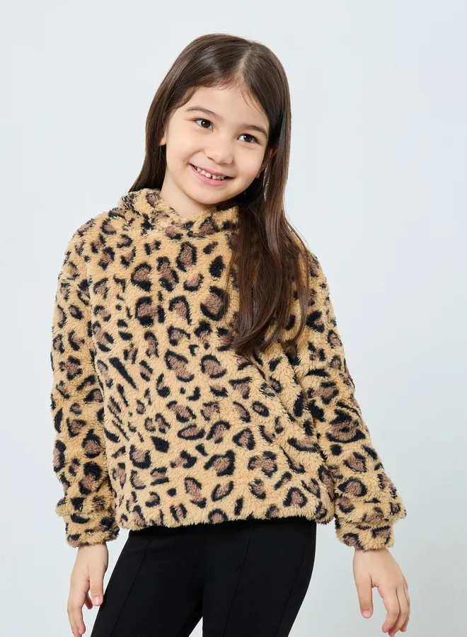 Styli Styli Animal Print Faux Fur Hoodie