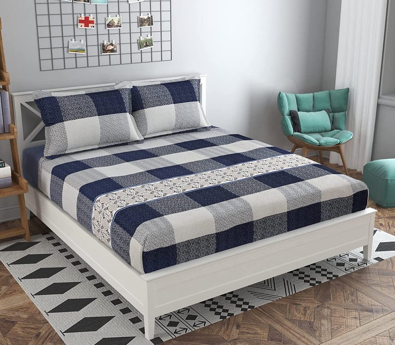 UmI. Umi Super Soft Brushed Microfiber Cotton King Size Bedsheet With Pillow CoversSuper SoftBreathableShrinkagePack Of 3 Piece Set90X108 Inches Or 228X274 Cm144 TCBlue - Image 1