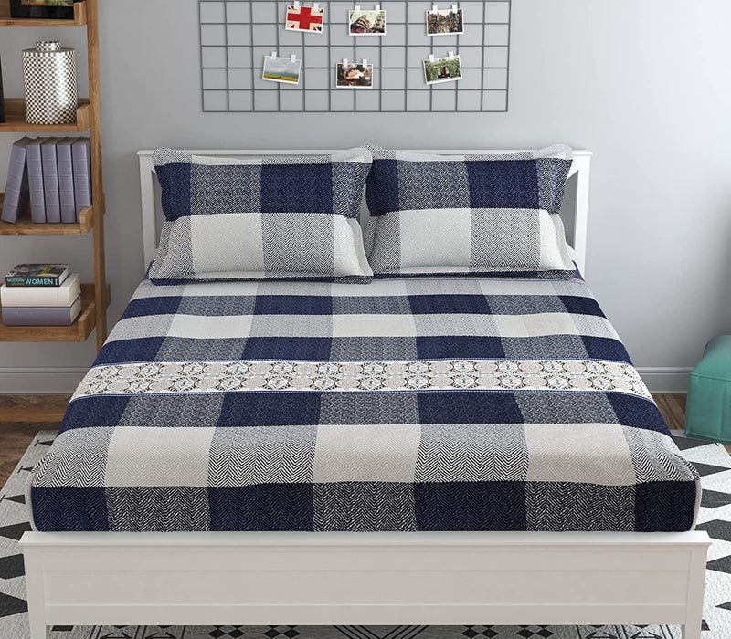 UmI. Umi Super Soft Brushed Microfiber Cotton King Size Bedsheet With Pillow CoversSuper SoftBreathableShrinkagePack Of 3 Piece Set90X108 Inches Or 228X274 Cm144 TCBlue - Image 2