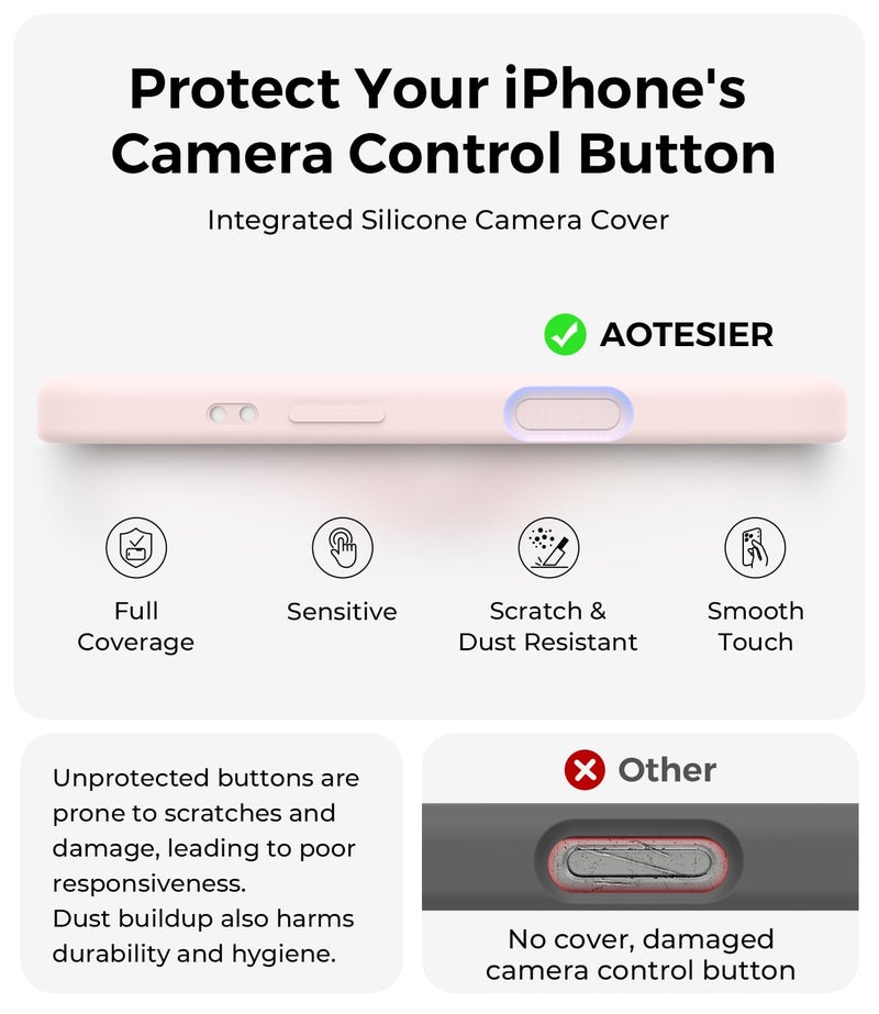AOTESIER Compatible with iPhone 17 Case, Silicone Upgrade [Full Camera Protection][Integrated Camera Control Button] Shockproof Protective 17 Phone Case with Anti-Scratch Lining, Chalk Pink - Image 4