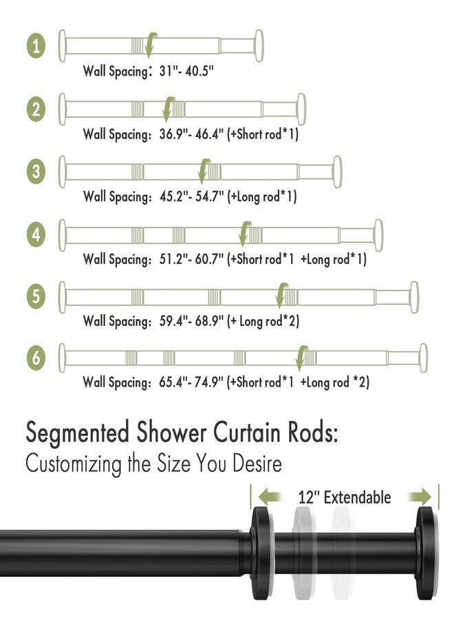 AmazerBath Spring Tension Shower Curtain Rod, 31-75 Inches Heavy Duty Tension Rod Rust Proof Bathroom Curtain Rod, Adjustable No Drill Easy Segmented Installation, Black - Image 2