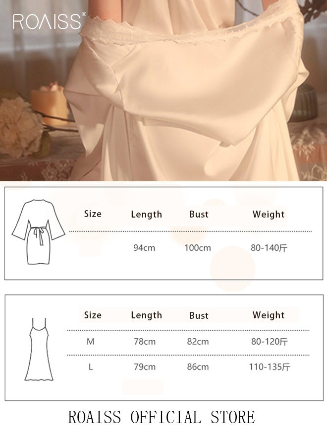 roaiss 2 Piece Nightgown Set Women Sweet Nightdress Lace Lingerie Sleepwear Home Dress Set Romantic Elegant Pajamas Ladies Spring Autumn Robe Loungewear  - Image 3