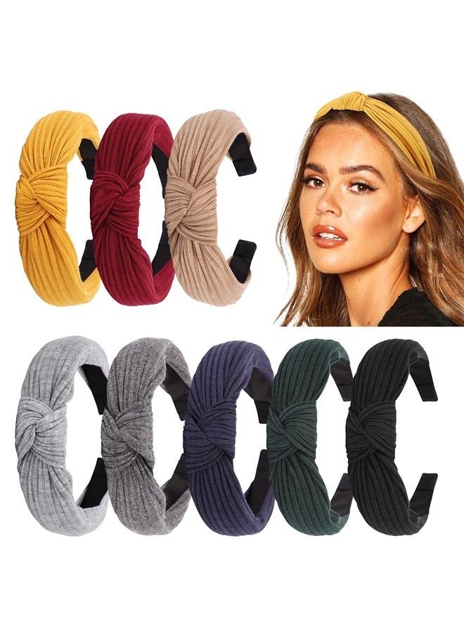 DRESHOW 8 Pack Knotted Headbands For Women Wide Turban Headband Yoga Exercise Ribbing Head Wraps Hair Bands Accessories - Image 1