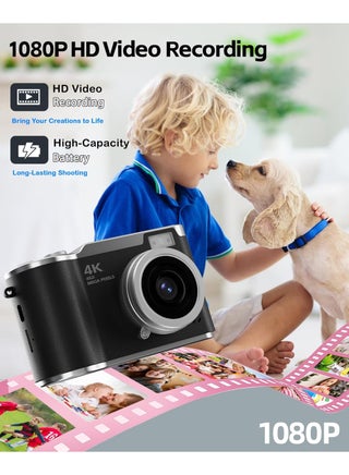 Digital Cameras Digital Camera with 128GB SD card, 4k CCD Digital Zoom Student Digital Camera 48MP Portable Digital Photography Camera 180° Flip Screen Selfie Camera, Point and Shoot Digital Cameras - view 3