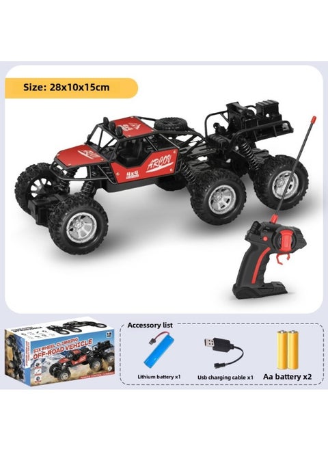 Oversized Remote Control Car Drift Off-road Vehicle Toy Four-wheel Drive Climbing Big Foot High Speed Racing Car Charging Car Toy-Color: Four-wheel Drive 6-wheel Off-road Remote Control Car (big Red)-Scale:Comes With 1 Set Of Rechargeable Batteries + Charging Cable