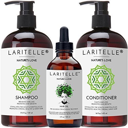 Laritelle Organic Hair Growth Set Shampoo 17 oz Conditioner 16 oz Hair Loss Treatment 4 oz Organic Quinoa Keratin Rosemary Ginger Grapefruit NO GMO SLS Gluten Parabens Phthalates - Image 2