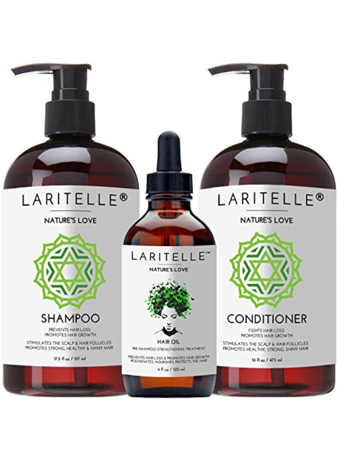 Laritelle Organic Hair Growth Set Shampoo 17 oz Conditioner 16 oz Hair Loss Treatment 4 oz Organic Quinoa Keratin Rosemary Ginger Grapefruit NO GMO SLS Gluten Parabens Phthalates - Image 1
