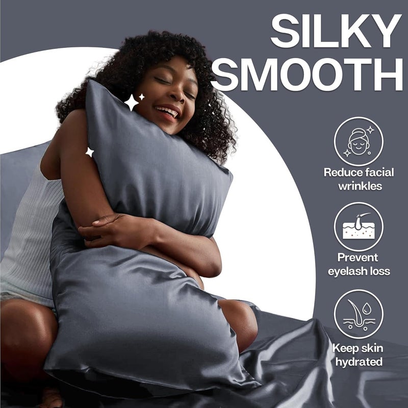 MR&HM Satin Pillowcase for Hair and Skin, Silk Satin Pillowcase 2 Pack, Queen Size Pillow Cases Set of 2, Silky Pillow Cover with Envelope Closure (20x30, Space Grey) - Image 4