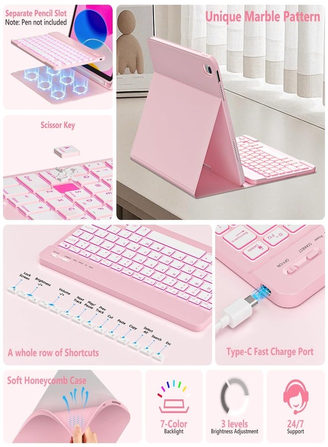 FUWANG for iPad A16 11th 10th Generation Case with Keyboard, Magnetic Detachable 7-Color Backlit Folio Cover Keyboard Case for iPad (A16) 11th 11 inch/10th Gen 10.9 inch with Pencil Holder, Light Pink - Image 4