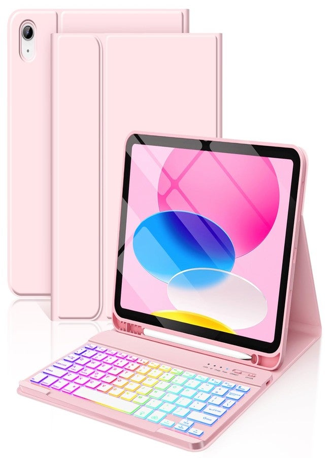 FUWANG for iPad A16 11th 10th Generation Case with Keyboard, Magnetic Detachable 7-Color Backlit Folio Cover Keyboard Case for iPad (A16) 11th 11 inch/10th Gen 10.9 inch with Pencil Holder, Light Pink - Image 1
