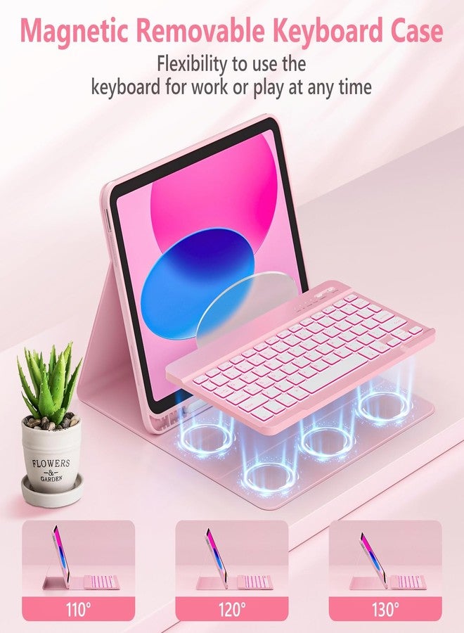 FUWANG for iPad A16 11th 10th Generation Case with Keyboard, Magnetic Detachable 7-Color Backlit Folio Cover Keyboard Case for iPad (A16) 11th 11 inch/10th Gen 10.9 inch with Pencil Holder, Light Pink - Image 3