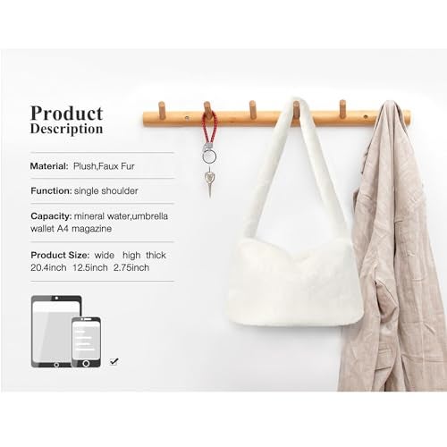KPX Fuzzy Tote Bag Y2K Fluffy Shoulder Bag Women Furry Purse Large Cute Plush Bag Ladies Faux Fur Bag for Autumn and Winter (White) - Image 2