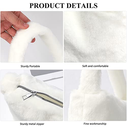 KPX Fuzzy Tote Bag Y2K Fluffy Shoulder Bag Women Furry Purse Large Cute Plush Bag Ladies Faux Fur Bag for Autumn and Winter (White) - Image 4