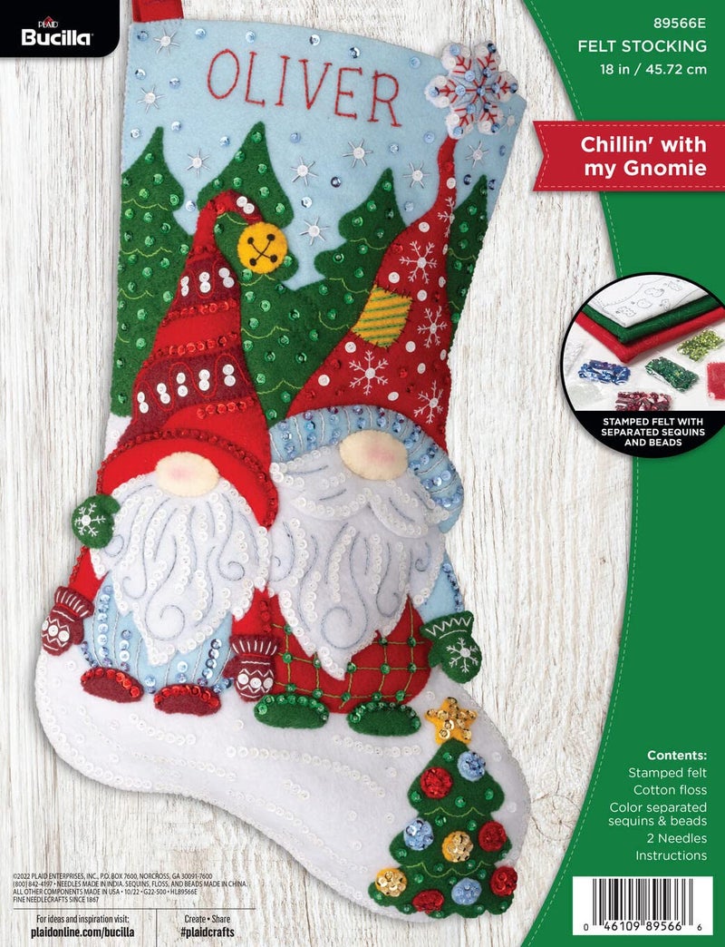 Bucilla Bucilla Felt Applique 18 Stocking Making Kit Chillin with My Gnomie Perfect for DIY Arts and Crafts 89566E 