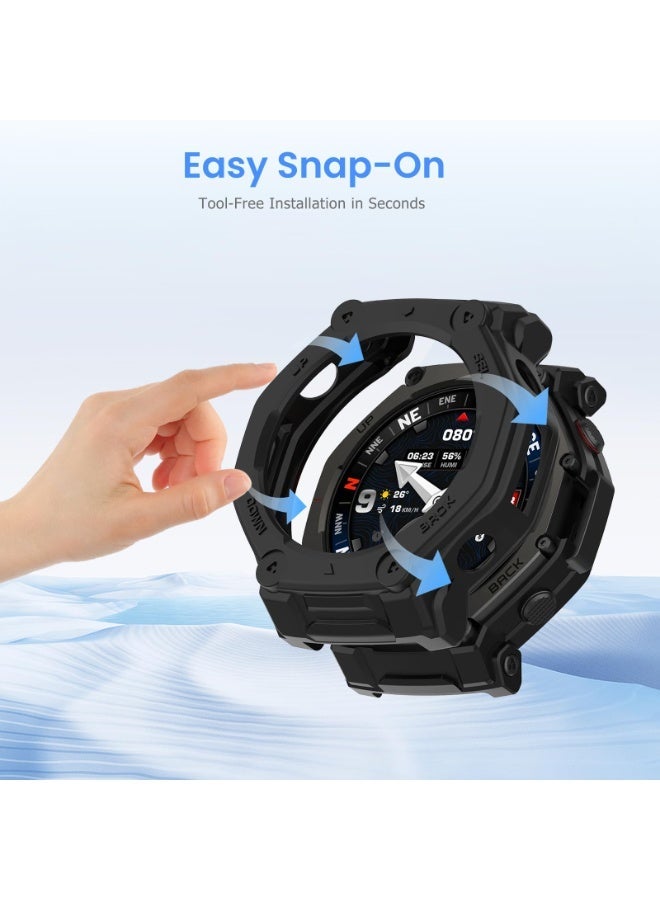 حالة لـ Amazfit T-Rex3 Pro 48mm تصميم جوف غطاء واقي TPU ، مقاوم للصدمات ، رقيق وخفيف الوزن ، متوافق مع Amazfit T-Rex3 Pro 48MM Smartwatch (أسود) - Image 2