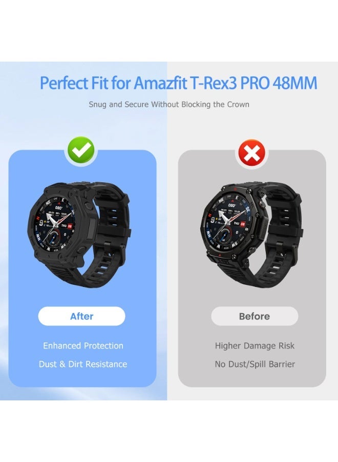 حالة لـ Amazfit T-Rex3 Pro 48mm تصميم جوف غطاء واقي TPU ، مقاوم للصدمات ، رقيق وخفيف الوزن ، متوافق مع Amazfit T-Rex3 Pro 48MM Smartwatch (أسود) - Image 4