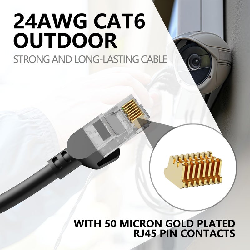 Jadaol Cat6 Outdoor Ethernet Cable 50ft, 24AWG 10Gbps Support Cat8/7 Network, Pure Copper, Direct Burial Waterproof Underground Anti-UV (1Ft 3Ft 5Ft 10Ft 15Ft 20Ft 30Ft 40Ft 50Ft 60Ft 75Ft 100Ft 150ft 200ft) - Image 2