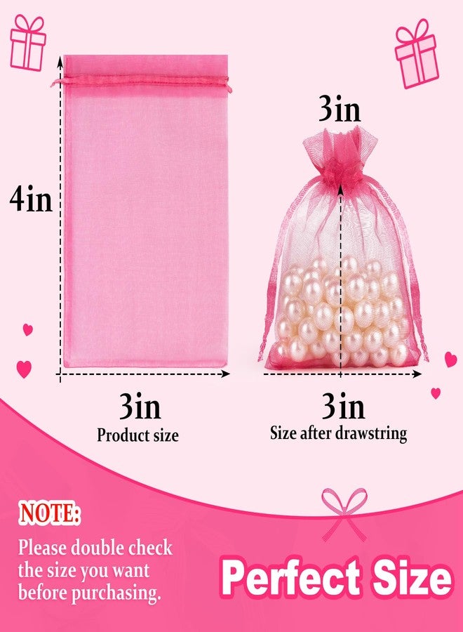 Crweety 50 Pcs, Organza Packaging Bags (Hot Pink, 3 x 4 Inch) - Image 2