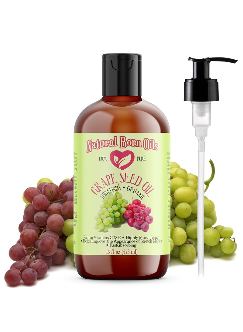 Natural Born Oils - Natural Born Oils Grape Seed Oil 16oz Organic ColdPressed NutrientDense Deep Skin Nourishment Hair Revitalization - Image 1