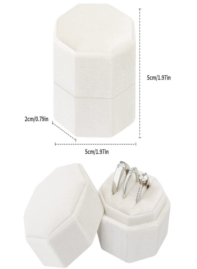 DesignSter Ring Box for Wedding Ceremony Octagon 3 Slots Velvet Ring Box Wedding Ring Box Premium Ring Bearer Boxes for Proposal Engagement (Beige) - Image 2