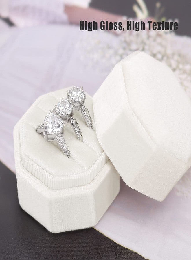 DesignSter Ring Box for Wedding Ceremony Octagon 3 Slots Velvet Ring Box Wedding Ring Box Premium Ring Bearer Boxes for Proposal Engagement (Beige) - Image 5