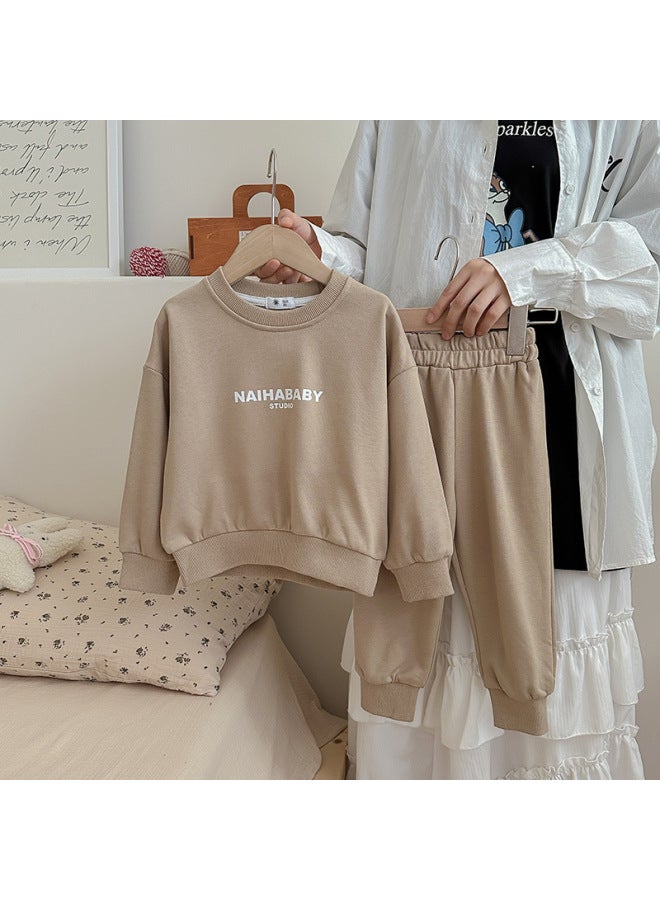 Autum New Korean Style Children's Clothing Cotton Letters Colorfulful Sweatshirts For Boys And Girls + Trousers Set