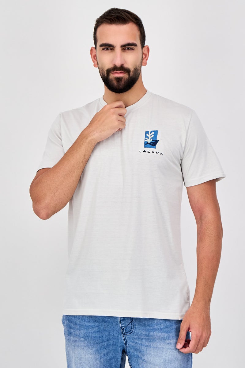 Laguna Men Regular Fit Embroidered Logo Short Sleeve T-Shirt, Light Grey - Image 1