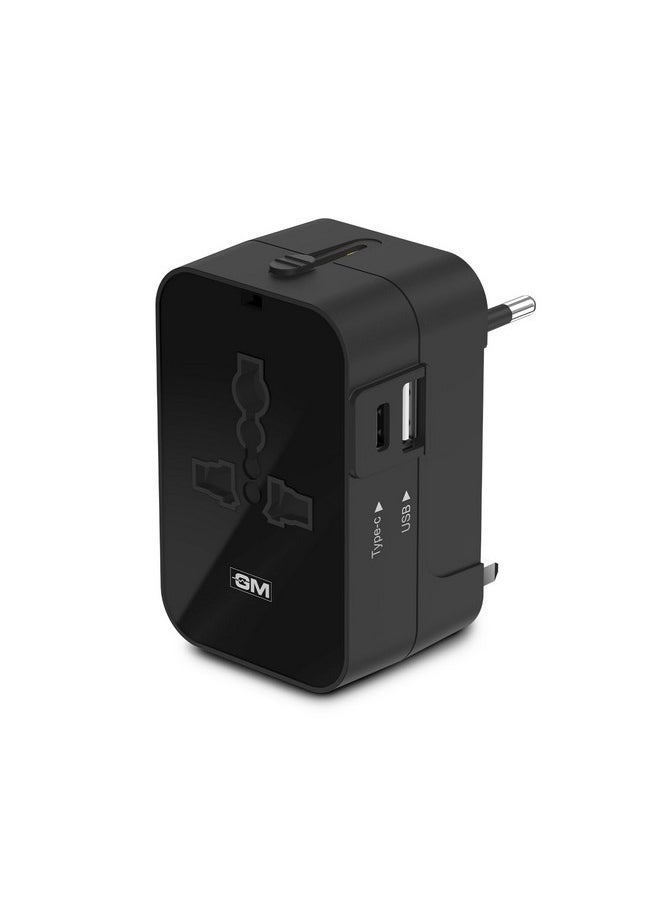 GM GM 3064 Universal Travel Adaptor|LED Indicator|Multi plug Connetion|Type C|Type A|Compact and Light Weight Universal Adaptor - Black  - Image 1