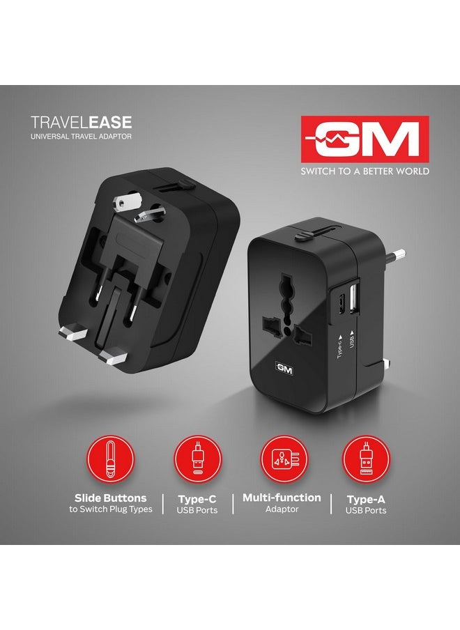 GM GM 3064 Universal Travel Adaptor|LED Indicator|Multi plug Connetion|Type C|Type A|Compact and Light Weight Universal Adaptor - Black  - Image 5