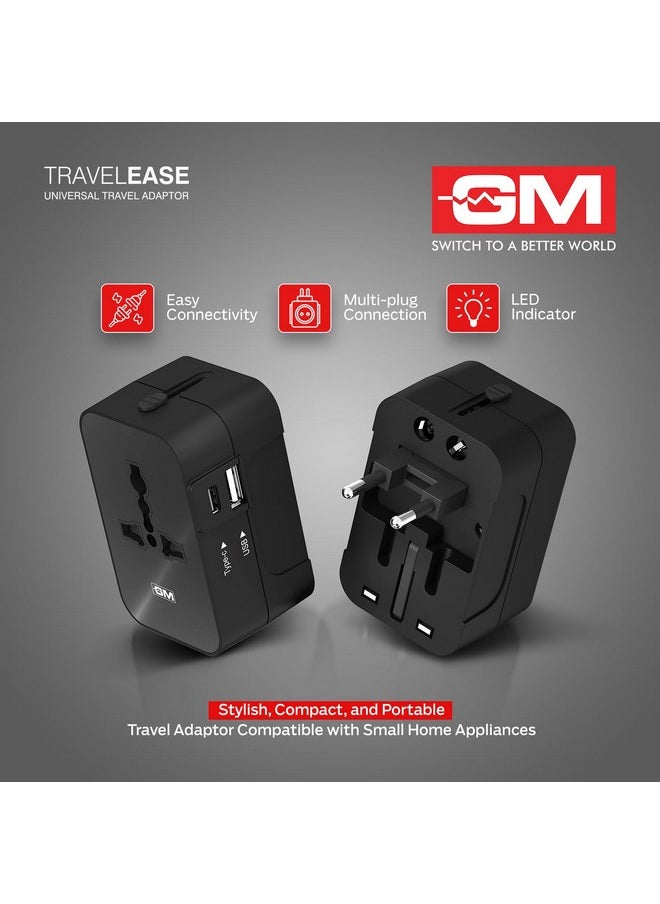 GM GM 3064 Universal Travel Adaptor|LED Indicator|Multi plug Connetion|Type C|Type A|Compact and Light Weight Universal Adaptor - Black  - Image 4
