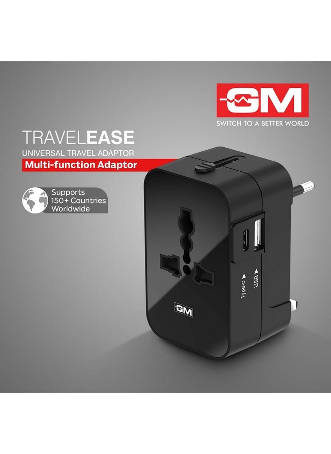 GM GM 3064 Universal Travel Adaptor|LED Indicator|Multi plug Connetion|Type C|Type A|Compact and Light Weight Universal Adaptor - Black  - Image 3
