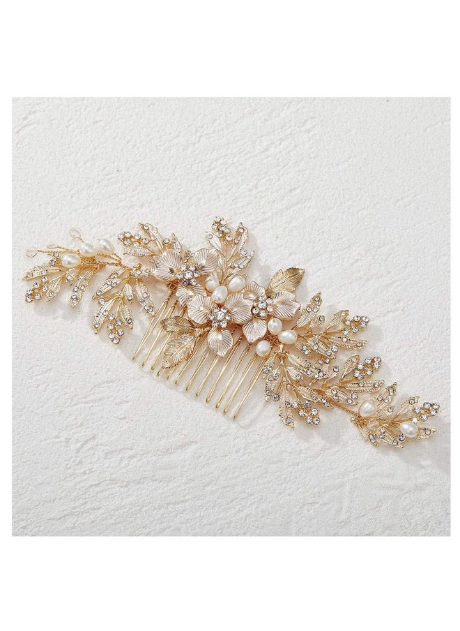 SWEETV SWEETV Handmade Wedding Hair Comb Clip Rhinestone Bridal Hair Comb Piece, Gold Hair Accessories for Brides Wedding  - Image 1