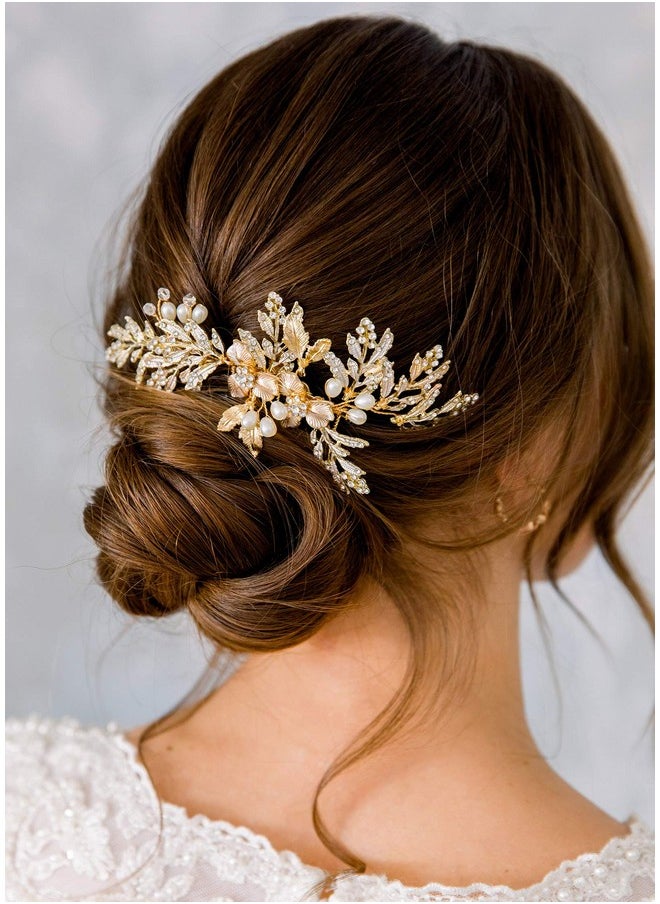 SWEETV SWEETV Handmade Wedding Hair Comb Clip Rhinestone Bridal Hair Comb Piece, Gold Hair Accessories for Brides Wedding  - Image 3