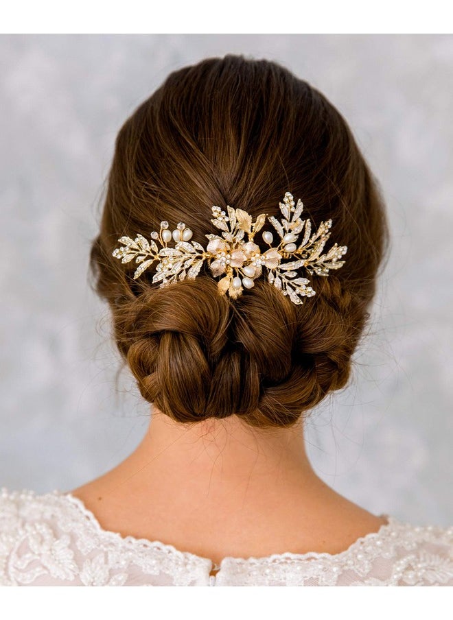 SWEETV SWEETV Handmade Wedding Hair Comb Clip Rhinestone Bridal Hair Comb Piece, Gold Hair Accessories for Brides Wedding  - Image 2