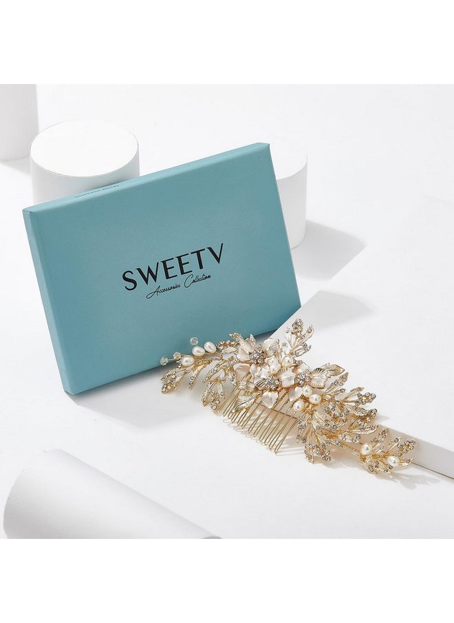 SWEETV SWEETV Handmade Wedding Hair Comb Clip Rhinestone Bridal Hair Comb Piece, Gold Hair Accessories for Brides Wedding  - Image 4
