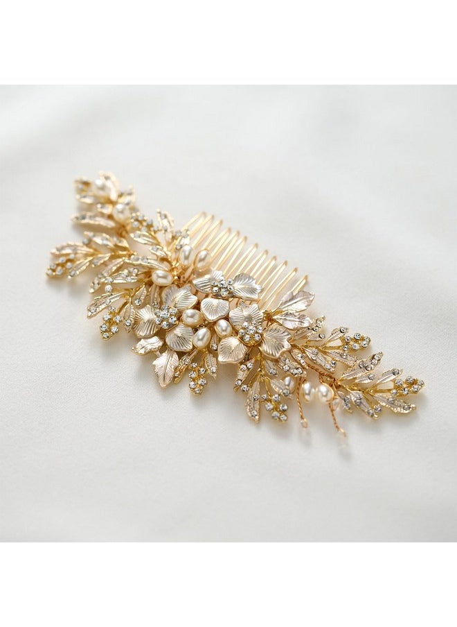SWEETV SWEETV Handmade Wedding Hair Comb Clip Rhinestone Bridal Hair Comb Piece, Gold Hair Accessories for Brides Wedding  - Image 5