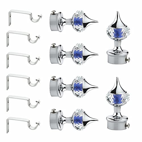 GLOXY ENTERPRISE Aluminum Single Diamond Curtain Brackets Parda Holders with Support Fittings 1 Inch Rod Pocket Finials Designer Door and Window (Dark Blue 6 Pair) - Image 1