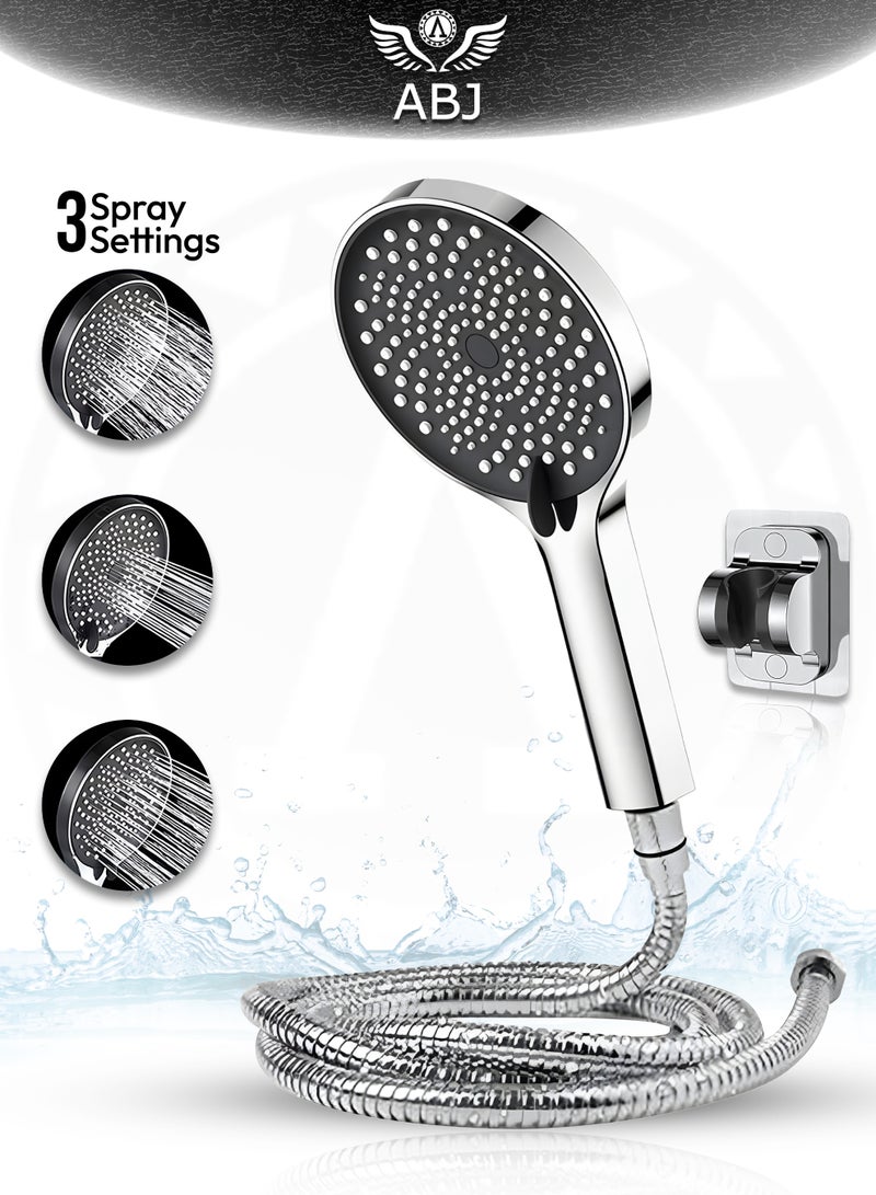 ABJ Handheld Shower Head Set – 5.2-Inch Showerhead with 3 Spray Modes, 60-Inch Stainless Steel Hose & Wall-Mounted Holder (Shower Set) - Image 1