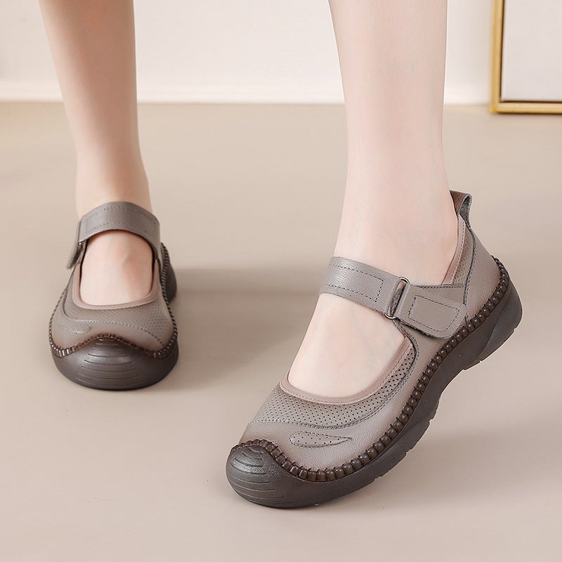 Women's Genuine Leather Flat Shoes with Velcro, Breathable and Non-slip - Image 4