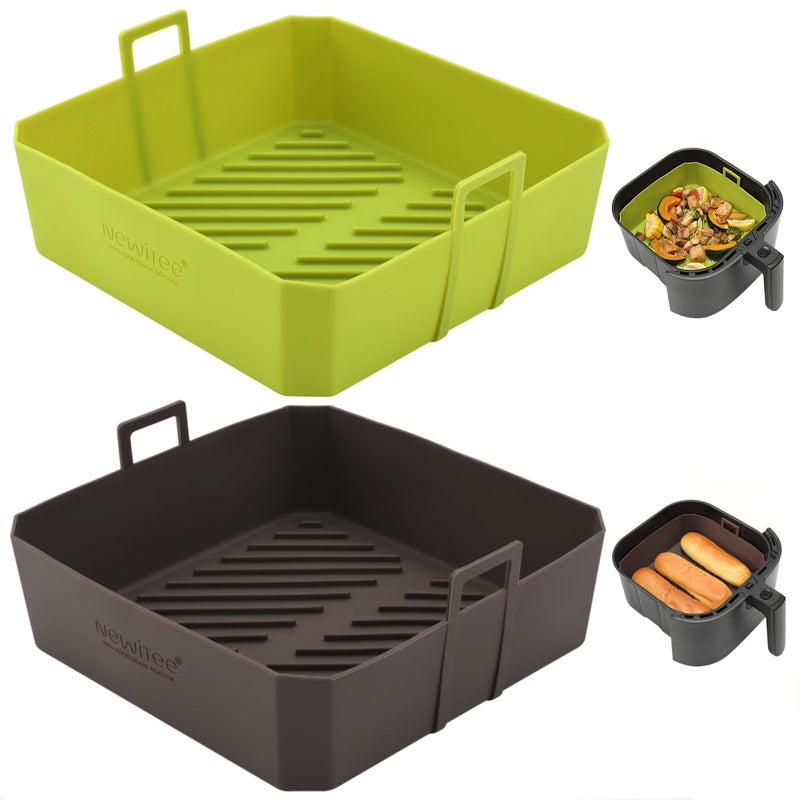 NEWITEE 5QT بطانات سيليكون لقلايات الهواء لنماذج Ninja AF141AF142AF181AF182 و COSORI CAFL501 عبوة 2 خالية من BPA سيليكون بلاتيني قابل لإعادة الاستخدام مع مقبض ترقية