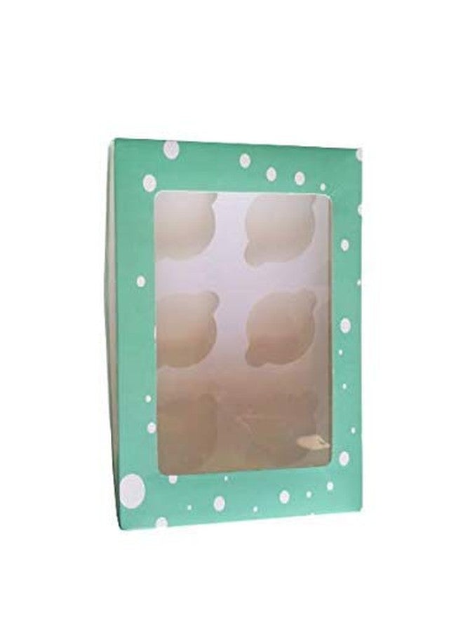 Bakerelation Cupcake Boxes for 6 Cupcakes- Pack of 10 Pieces, Green Dotted - Image 1