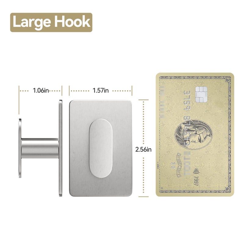 pickpiff Adhesive Towel Hooks for Bathroom: 20LB Extra Strong Wall Hanger for Shower Kitchen RV Dorm Apartment, Silver 2 Pack - Image 3