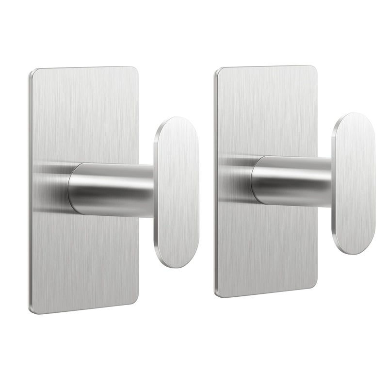 pickpiff Adhesive Towel Hooks for Bathroom: 20LB Extra Strong Wall Hanger for Shower Kitchen RV Dorm Apartment, Silver 2 Pack - Image 1